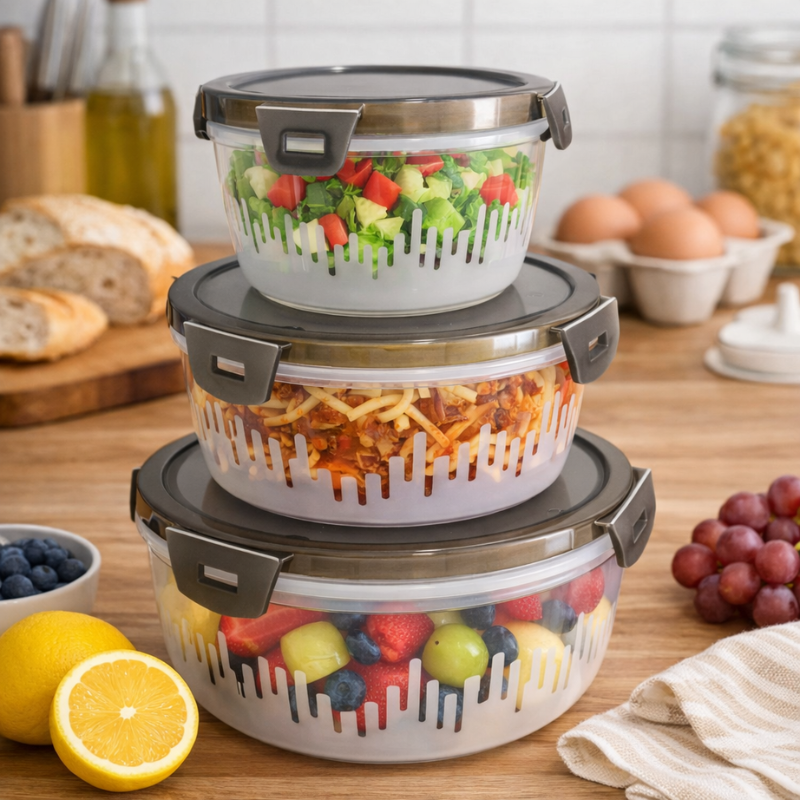 3 Pcs Food Storage Container Set – Airtight Plastic Kitchen Storage Boxes| Stackable & Hygienic (Random Color)