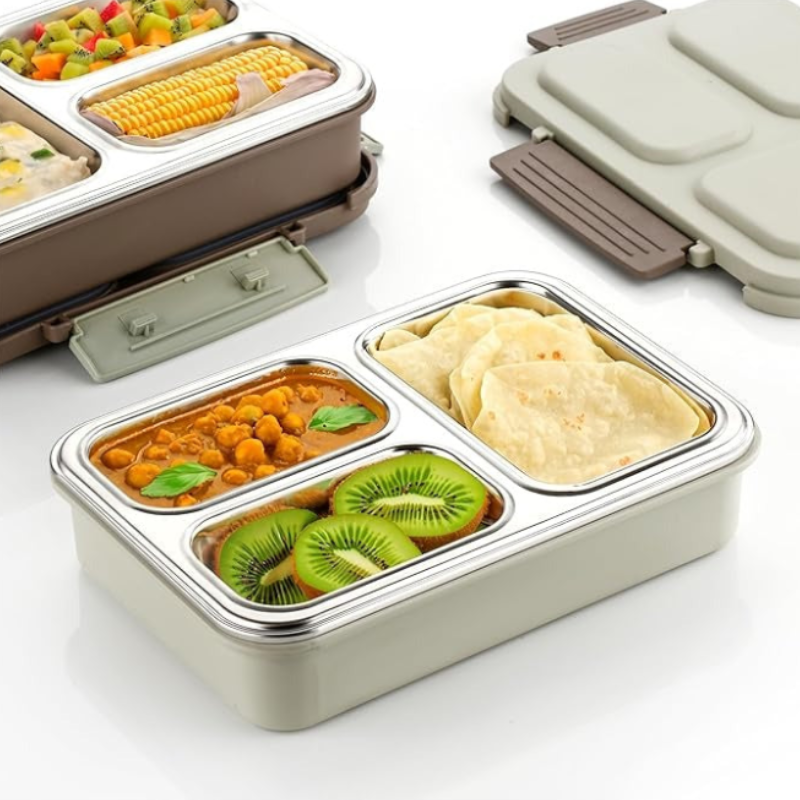 3-Compartment Snack Pack Lunch Box – Leakproof Food Container for Office & School (Pack of 1)