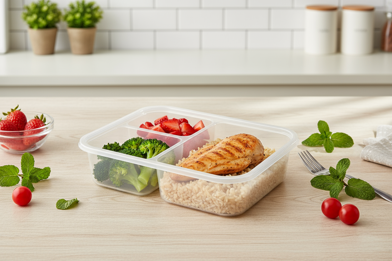 3-Compartment Food Storage Container with Lid – Leakproof Meal Prep Lunch Box for Office, School & Kitchen Storage (Pack of 1)