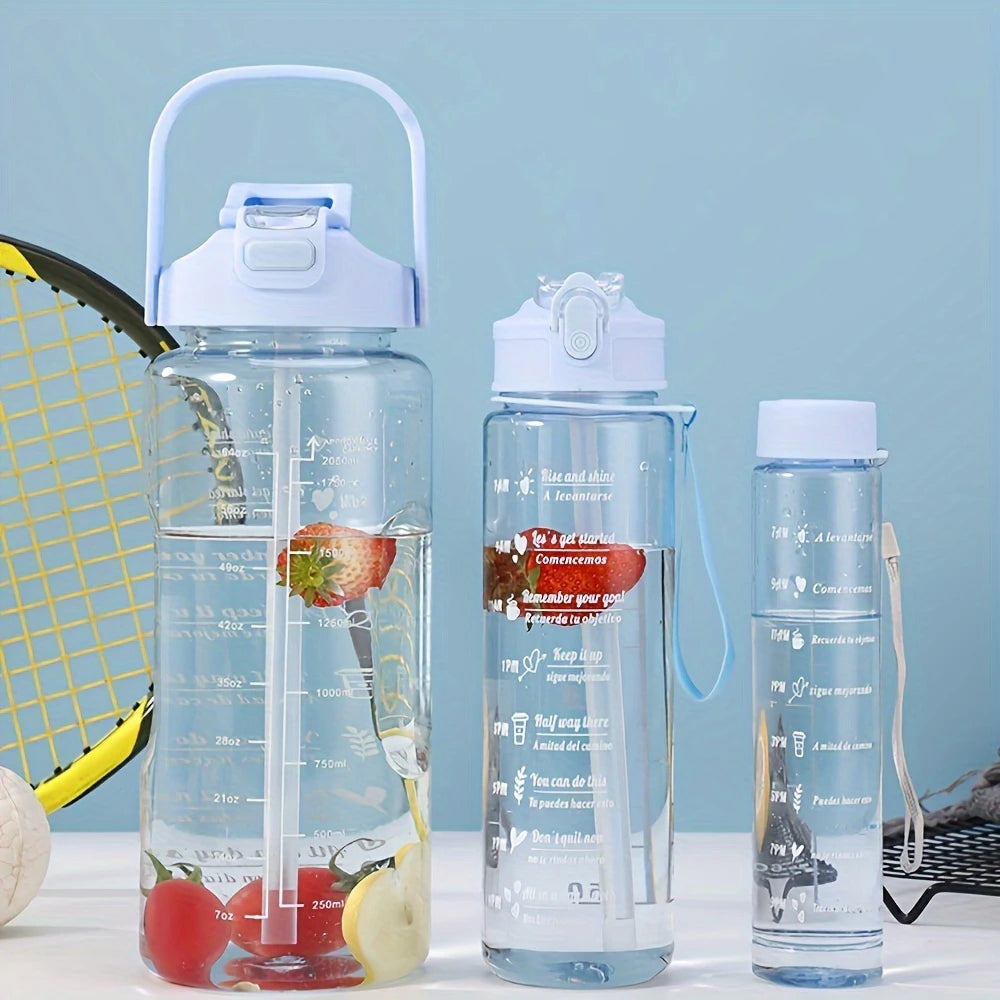 3Pcs Durable PC Material Water Bottle Set – Large Capacity Transparent Sports Bottles with Handle