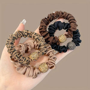4pcs Set Rhinestone Hair Rope High Elastic Rubber Band Adult Hair Tie Plain (Random Colors)