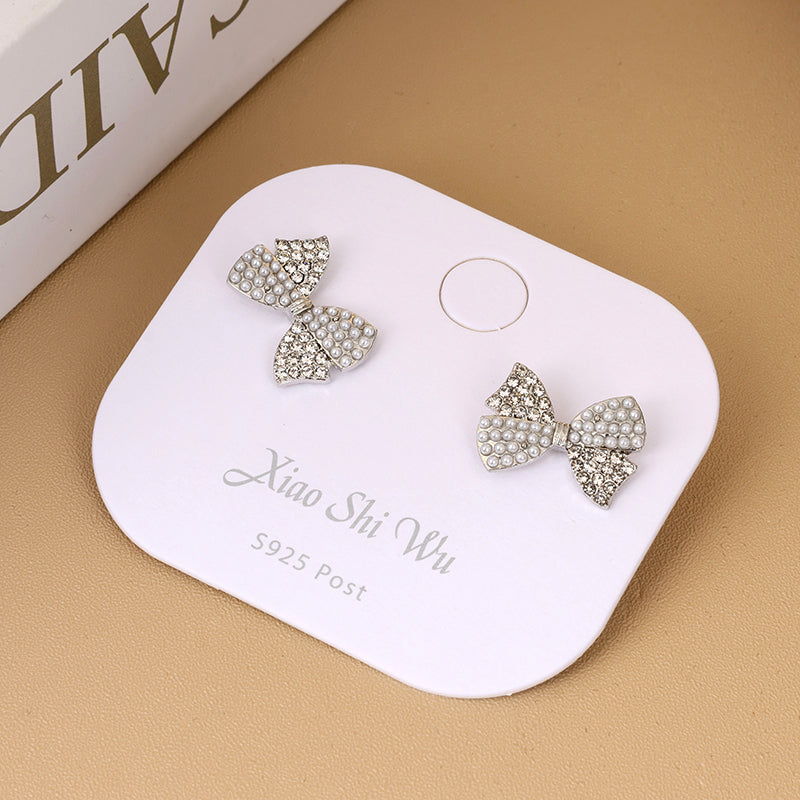 Bow Rhinestone Earrings – Sparkling Fashion Jewelry for Women (Random Color-Pack of 1 Pair)