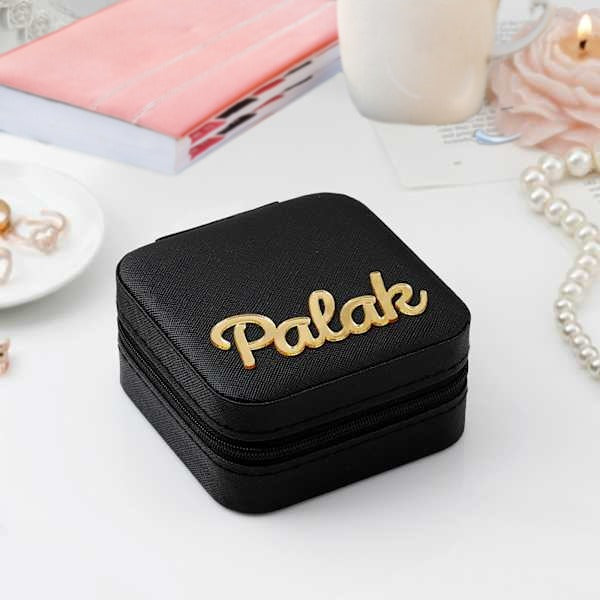 Customised Jewellery Box - Portable Mini Travel Jewellery Box - Acrylic Name - Black