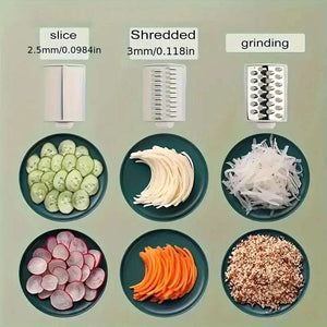3 in 1 Manual Rotary Vegetable Slicer with 6 Interchangeable Blades, Cheese Grater, Multifunctional Fruit Slicer, Food Grater, Vegetable Cutter, Shredders, Potato Grater, Household Potato Chopper, Power-Free, Kitchen Gadgets