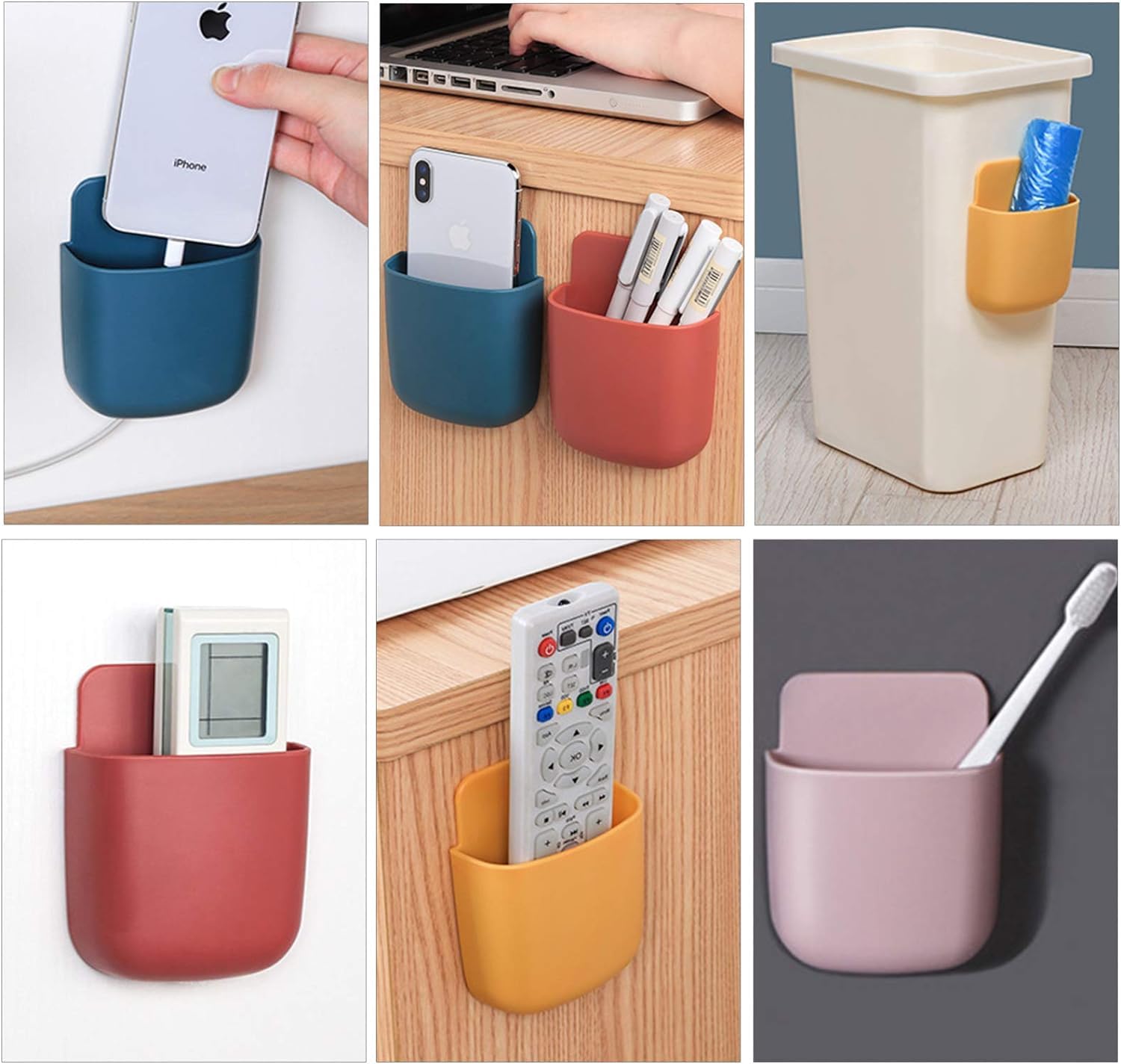 Wall Mounted  Mobile & Remote Holders – Multipurpose Organizer for Living Room & Bedroom (Random color-Pack of 4)