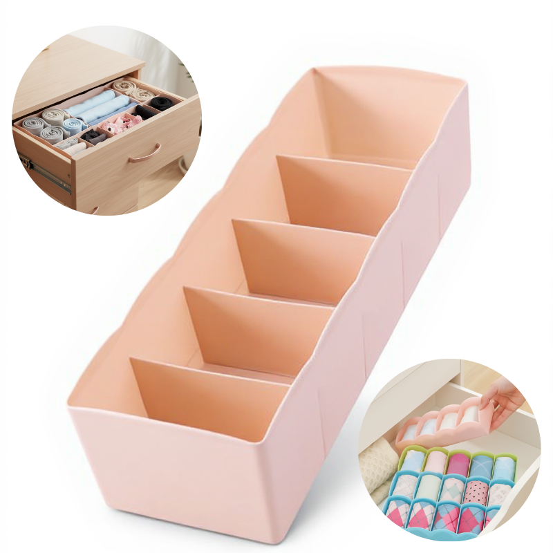 3 Pcs – 5-Compartment Plastic Storage Box | Closet Organizer for Underwear, Socks & Accessories