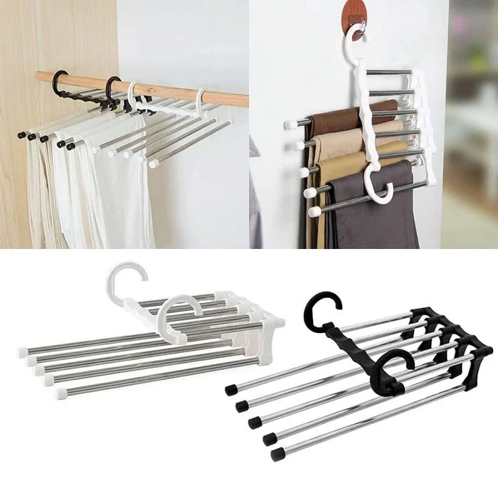 5-in-1 Stainless Steel Cloth Hanger – Multi-Layer Space Saving Wardrobe Organizer (Pack of 1)