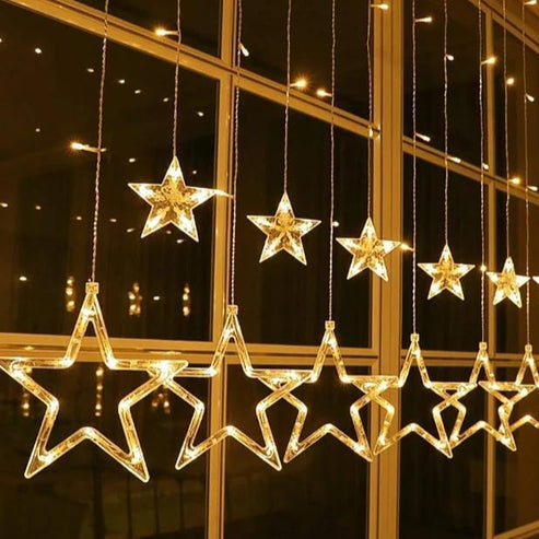 Star-shaped curtain light with 5 small stars and 5 big stars for Diwali, Christmas, wedding, party, and home decoration.