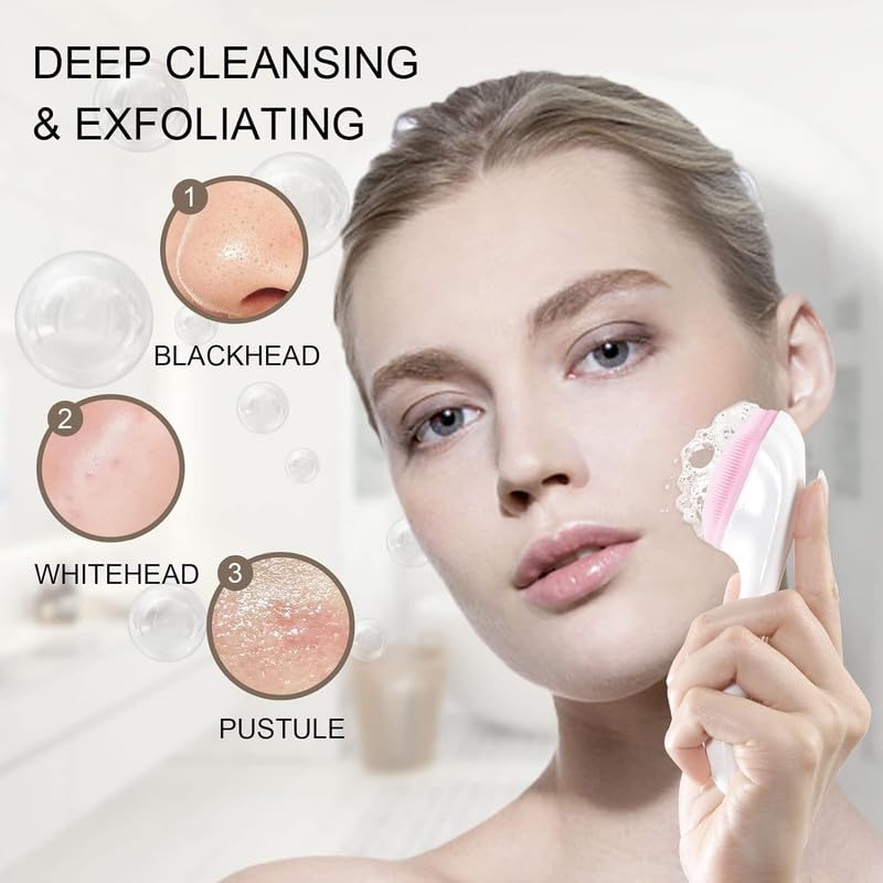 Silicone Face Cleansing Brush – Manual Waterproof Facial Scrubber with Soft Bristles for Gentle Exfoliation & Blackhead Removal(Random color-Pack of 1)