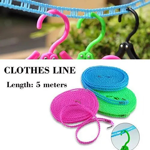 5 Mtr Durable Nylon Clothline Rope – Strong Laundry & Clothes Drying Line for Home, Travel & Outdoor Use (Random Color-Pack of 1)
