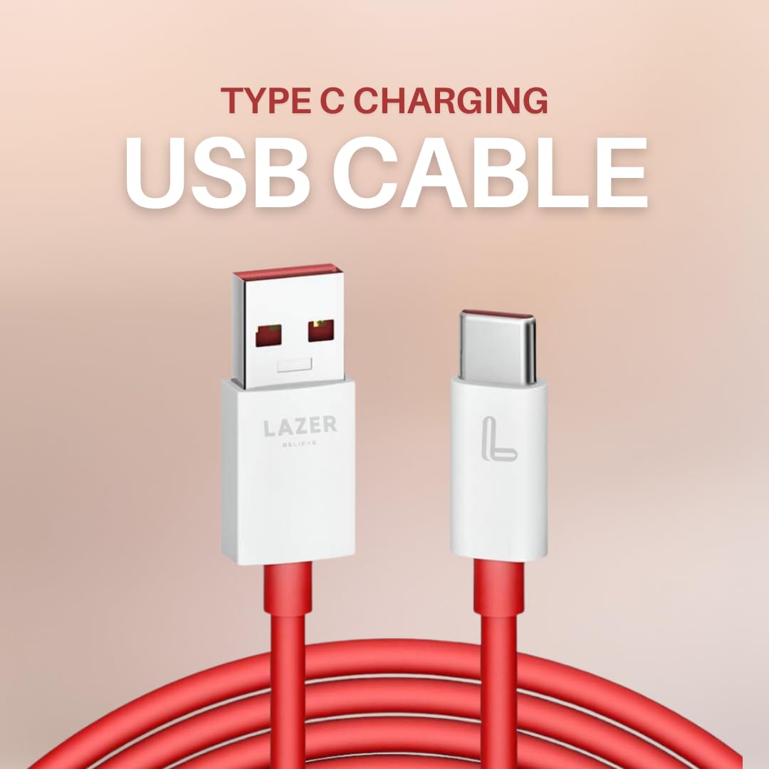 Lazer 45W USB-A to USB-C Cable for Fast Charging & Data Transfer