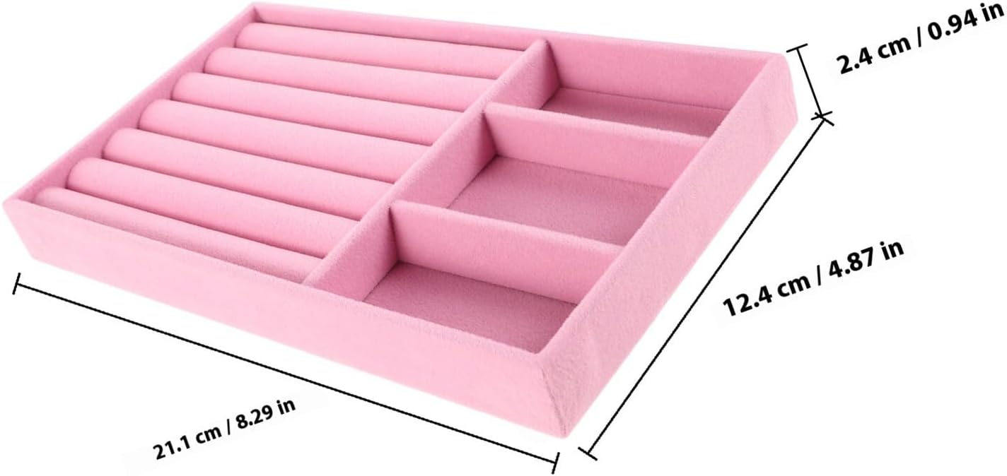 Stackable Jewelry Storage Velvet Drawer Inserts with Multiple Compartments, Soft Touch Travel Jewelry Organizer and Ring Holder Box (Pink Color Pack of 1)