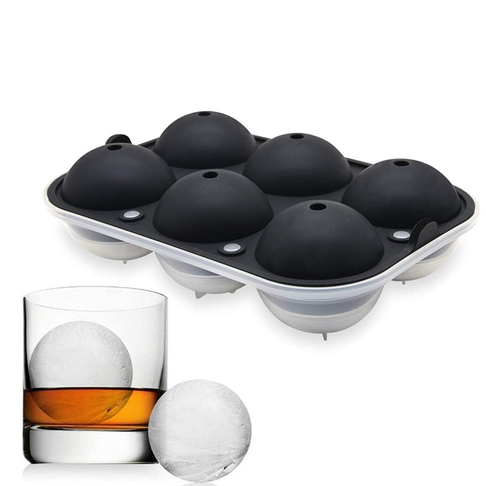 6-Cavity Large Ice Ball Mold Tray with Funnel | Round Sphere Ice Cube Maker | Reusable Food-Grade Ice Mold