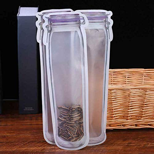 3 Pcs Reusable Zipper Snack Saver Bags – Leakproof Food Storage Pouch for Travel, Office & Kitchen (Bottle-Style Design)