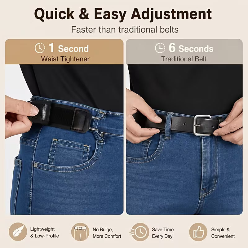 Adjustable Pants Waist Tightener Straps for Loose Jeans, Buckle Free Elastic Belt Clip Set with Metal Hooks, No-Sew Waistband Resizer Tightener for Pants, Jeans, and Skirts (Black Pack of 1)