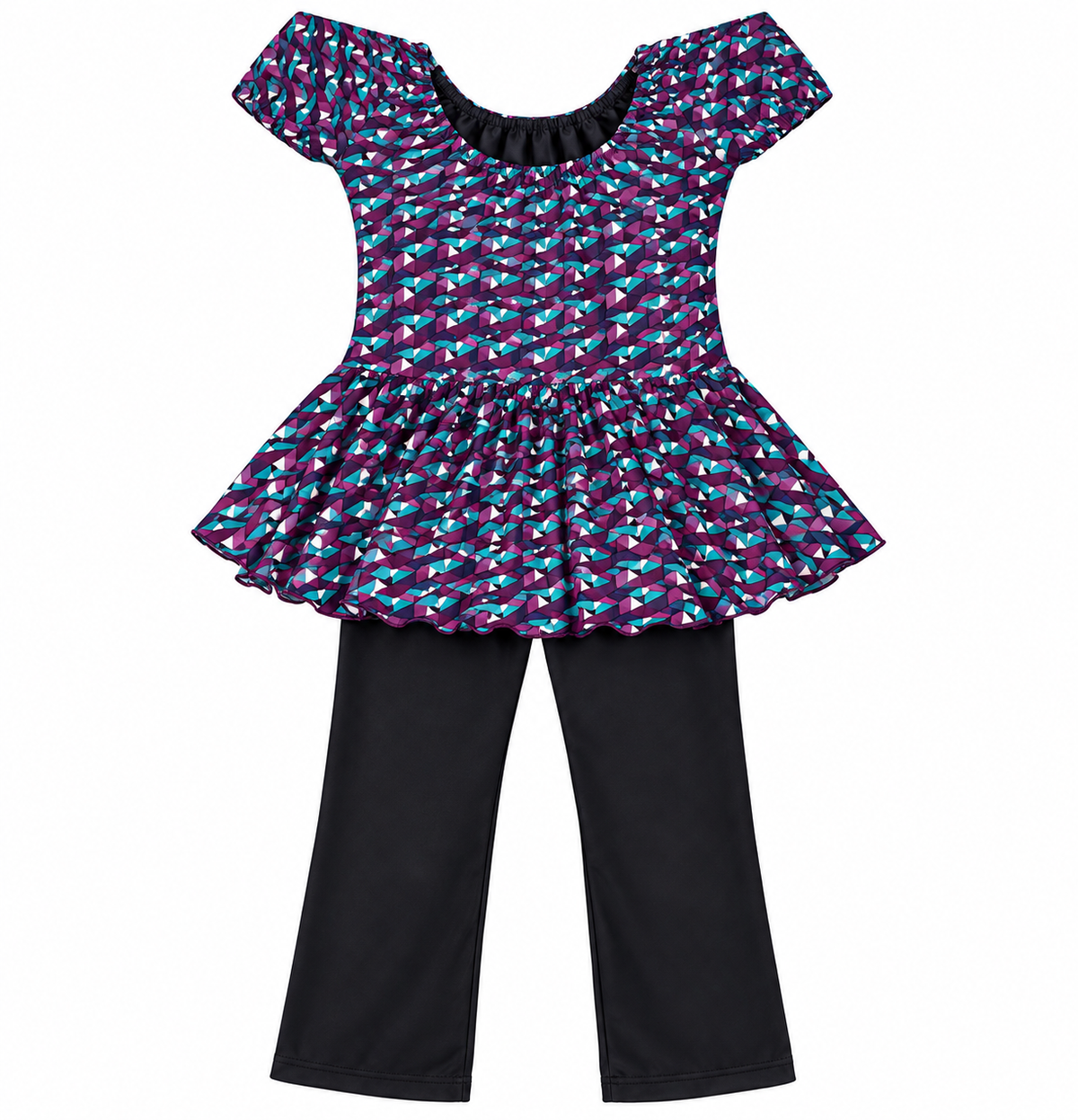 Girls Printed Swimwear Dress with Full-Length Pants | Comfortable One Piece Swimming Costum (Random Print And Color)