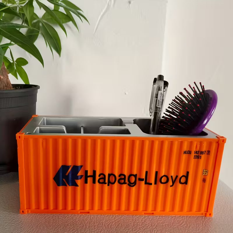 Shipping Container Desk Organizer - Industrial Office Decor, with Open Compartments for Pens, Scissors, Business Cards
