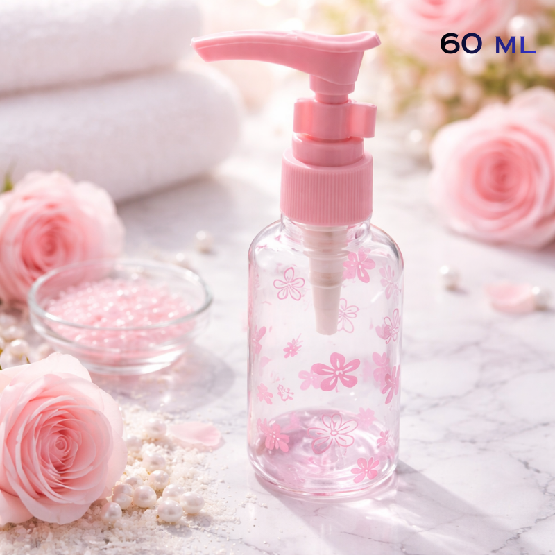 Refillable 60 ml Travel Bottles with Pump & Safety Lock – Leak-Proof Plastic Dispensers for Lotion, Soap, Shampoo & Serum (Random color-Pack of 1)