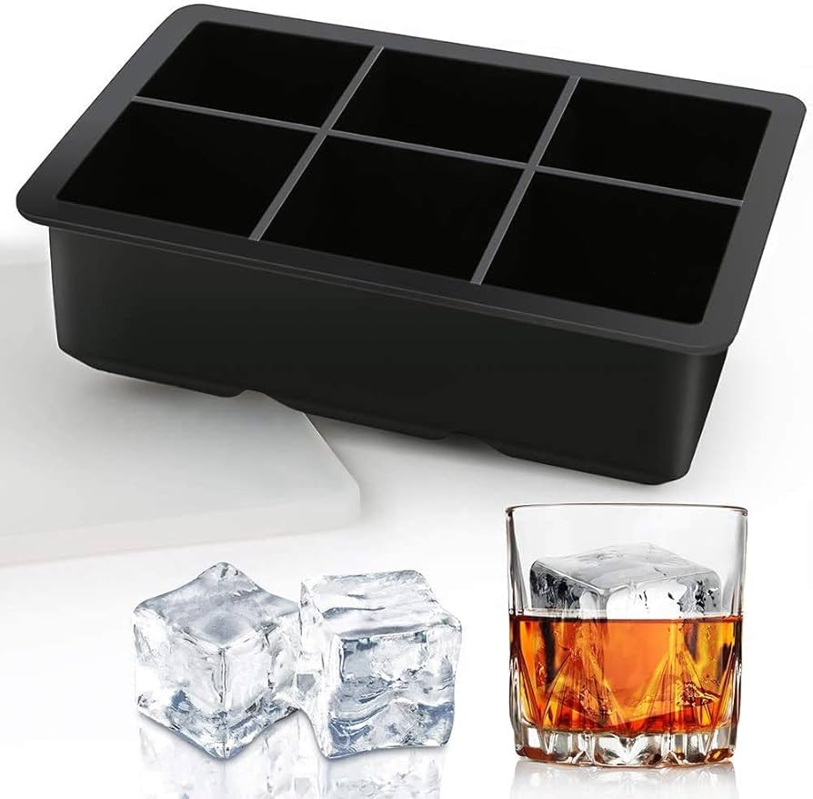 6 Grid Silicone Big Ice Tray – Large Ice Cube Mold for Drinks, Whiskey & Cocktails (Pack of 1)