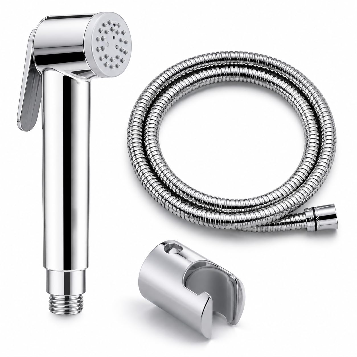 Premium Chrome ABS Health Faucet for Bathroom Handheld Jet Spray with Stainless Steel Flexible Hose Tube ABS Wall Hook with Screws & Gitti Leak-Proof Toilet Spray Gun for Hygiene Use (1 Meter Silver Color)