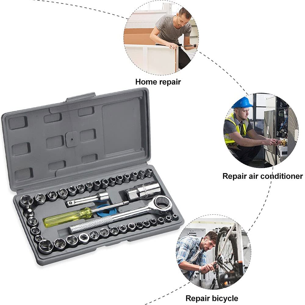 40-in-1 Hex Wrench, Screwdriver & Socket Tool Kit – Metal & Steel Multicolor Set (Pack of 40 Pcs)