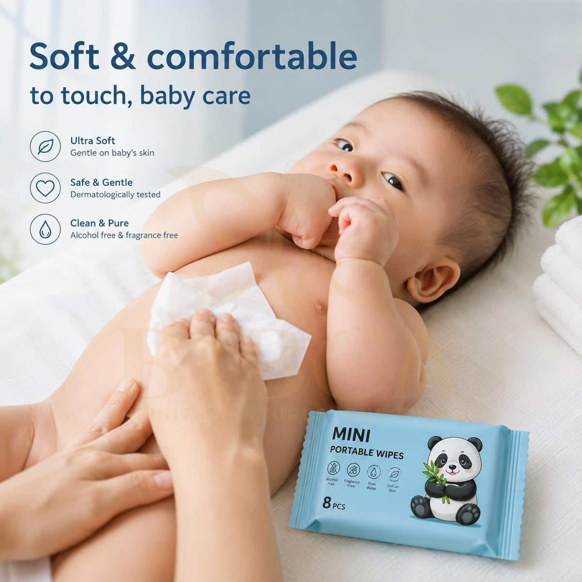 Mini Baby Wipes 64 Pcs (8 Packs x 8 Sheets) | Portable Pocket Tissue for Hand & Face Cleaning | Soft Moisturizing Travel Pack for Kids & Adults