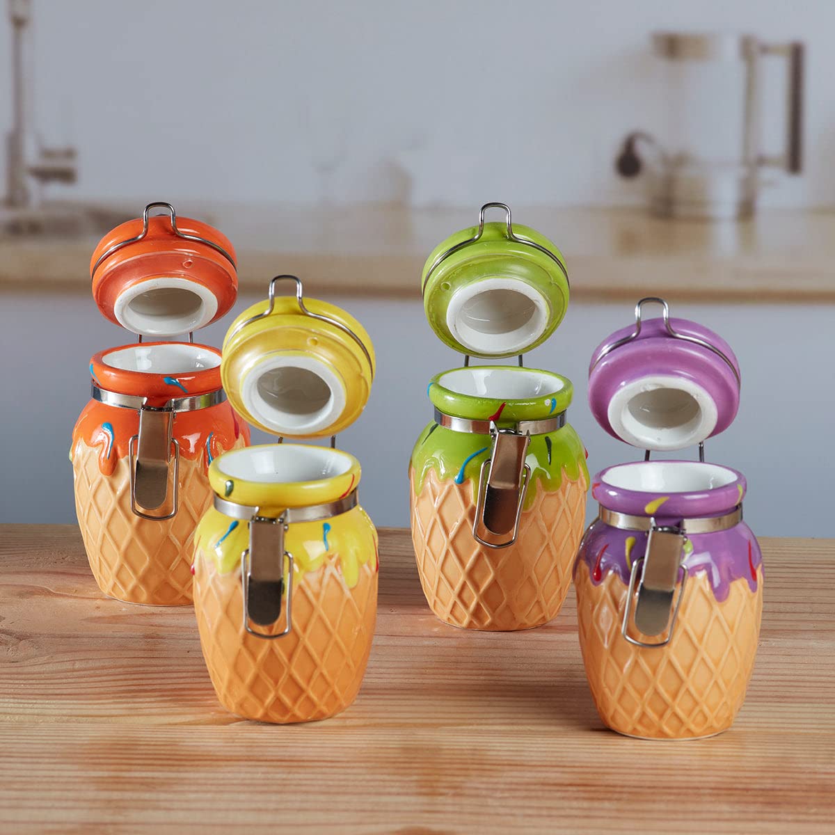 Ceramic Airtight Mini Canister – Kitchen Storage Jar for Sugar, Tea, Coffee, Spices & More (Pack of 1) (150ml)