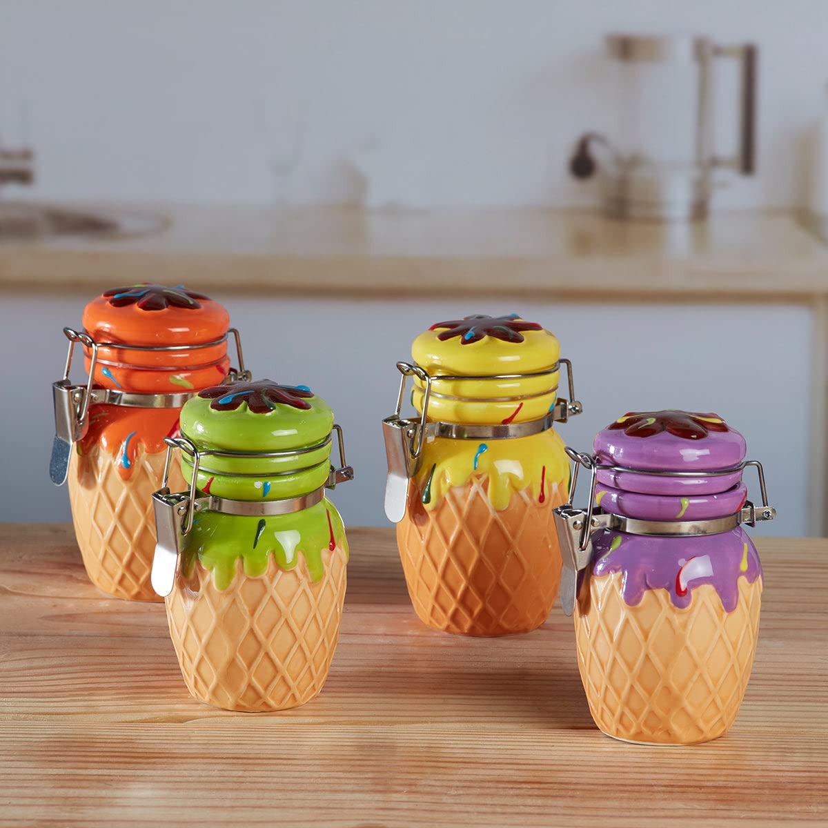 Ceramic Airtight Mini Canister – Kitchen Storage Jar for Sugar, Tea, Coffee, Spices & More (150 ml,Random color-Pack of 1)