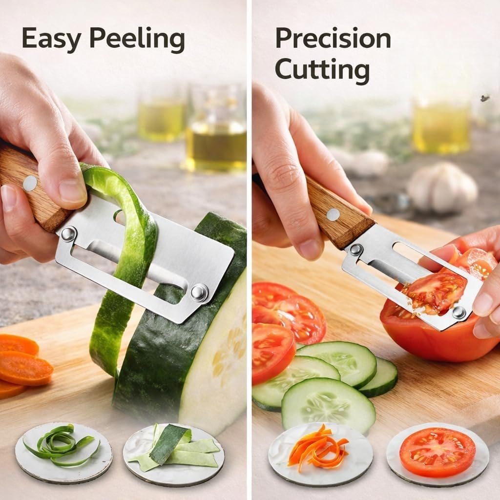 Premium Heavy Duty Stainless Steel Vegetable Peeler with Wooden Handle, Sharp Swivel 2-in-1 Dual Blade,Ergonomic Grip, Potato,Cucumber,Carrot & Fruit Peeling Peeler(Pack of 1)