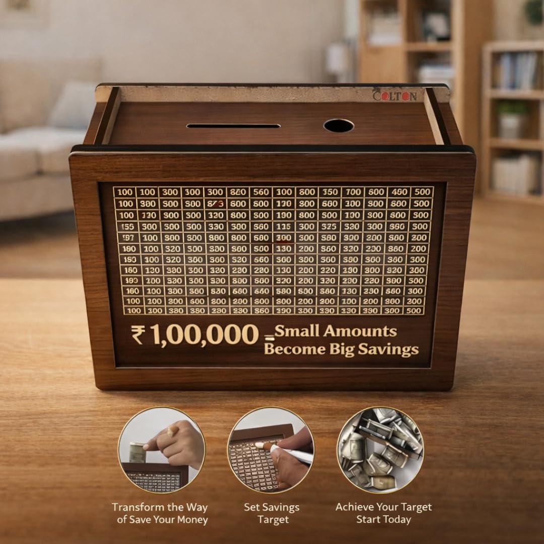 DIY Wooden Piggy Bank – Carved Coin Box for Kids & Adults, Money Saver, Donation & Savings Box (Pack of 1)