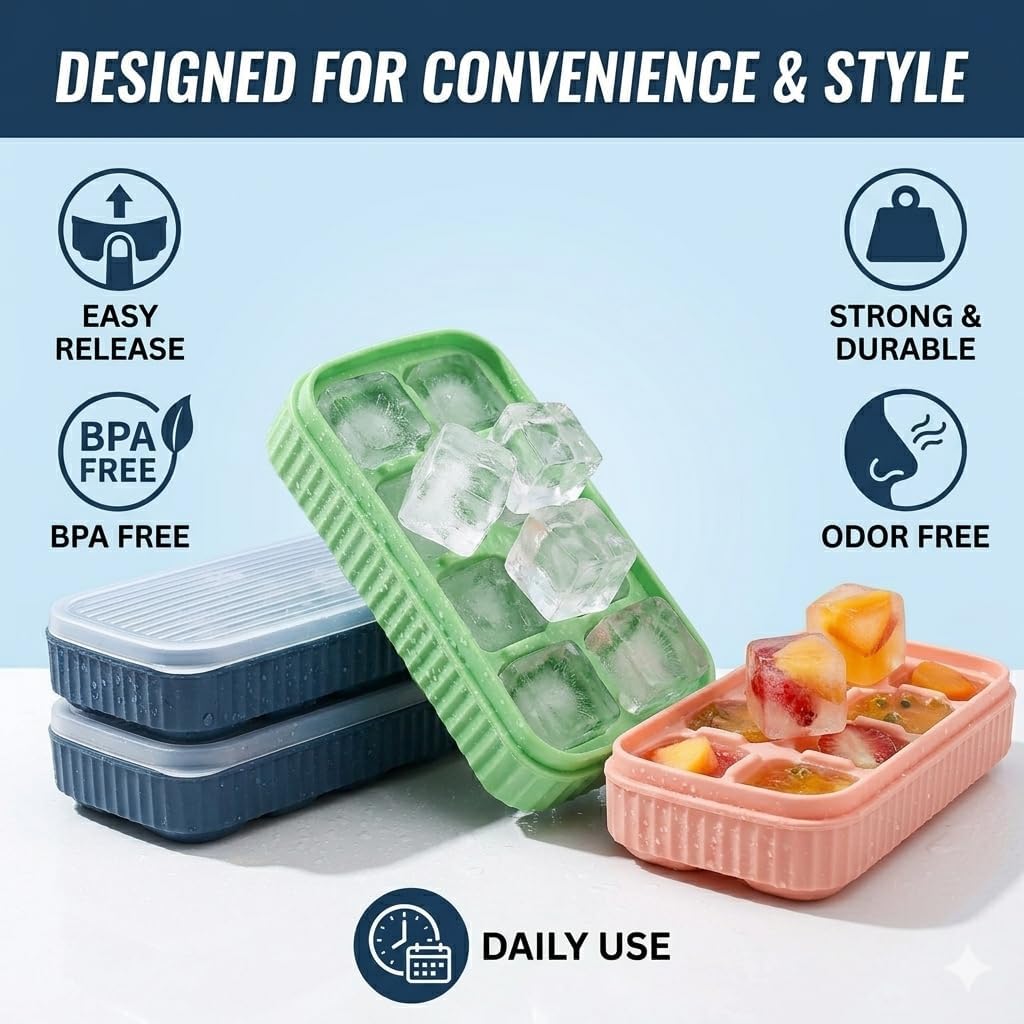 Silicone Ice Cube Tray 8 Grids Bar Reusable Low Making Mould for Party Green Silicone Ice Cube Tray (Pack of1)