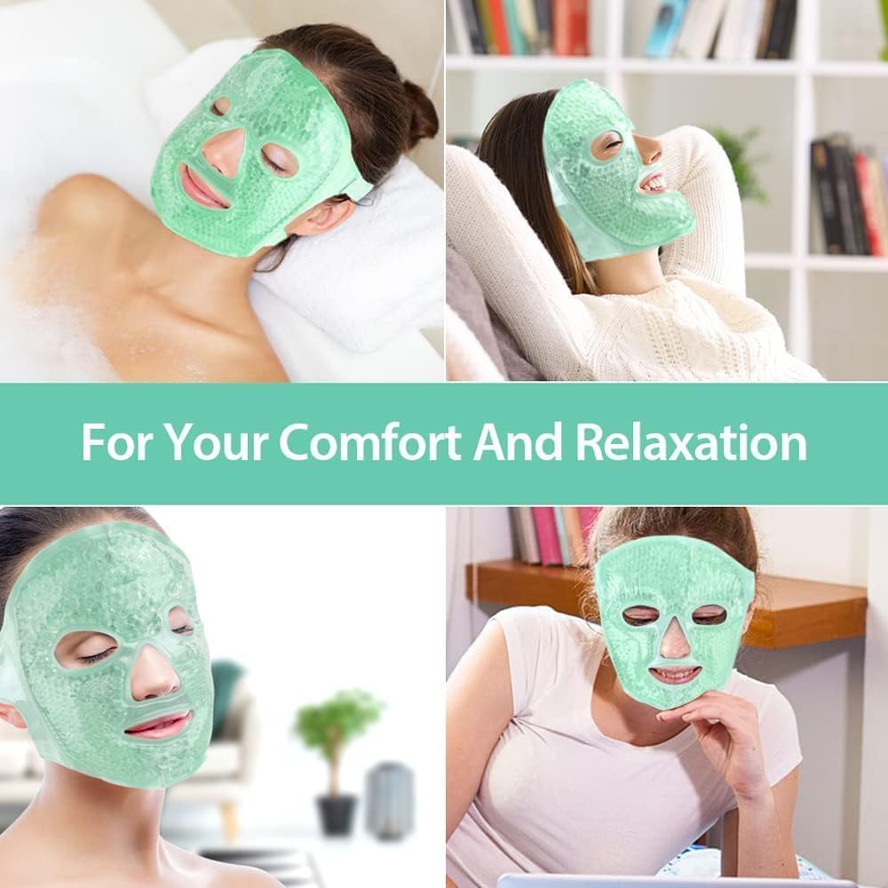 Ice Cooling Face Mask with Gel Beads – Hot & Cold Compress Pack for Puffy Eyes, Dark Circles, Face Spa & Relaxation (Pack of 1)