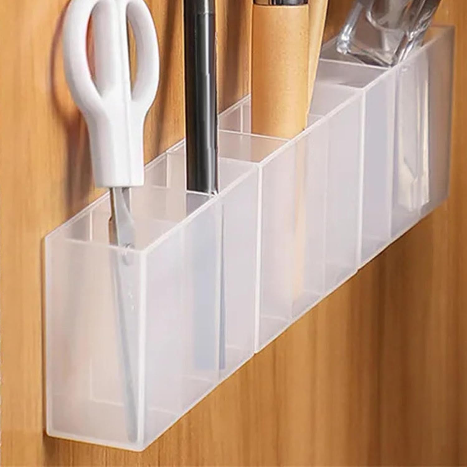 Mini Wall Mount Storage Box – 3 Compartment Self Adhesive Transparent Organizer for Bathroom, Office & Kitchen (Pack of 2)