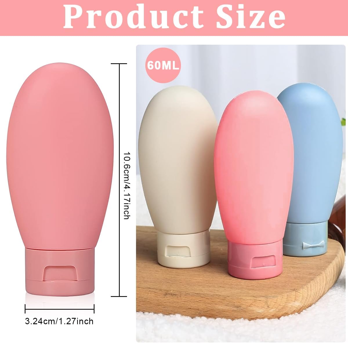 3Pcs 60ml Travel Bottles for Toiletries Refillable Plastic Travel Containers Dispenser with Lid Small Leak Proof Empty Squeeze Bottles Kit for Toiletries, Cream, Shampoo, Lotion