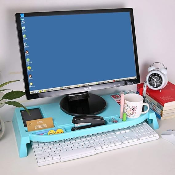Desktop Organizer Rack Office Supply Holder/Office Computer Desk Supply Caddy Tray- Blue