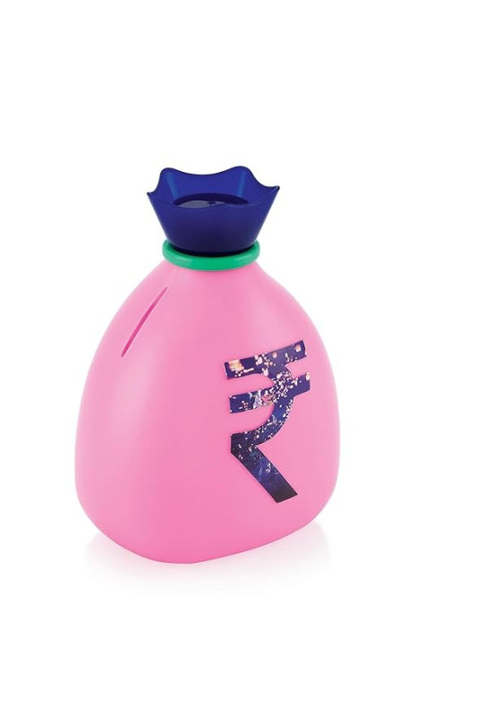 Plastic Money Saving Bank for Kids – Coin Bank in Rupee Bag Shape (Random Color)