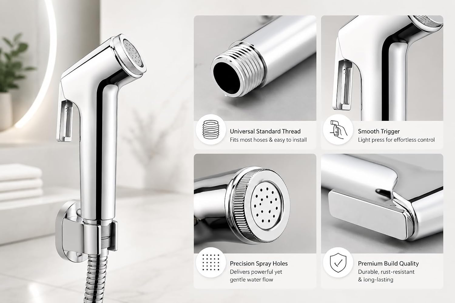 Health Faucet Jet Spray for Toilet & Bathroom Chrome Bidet Sprayer Gun with 1.2m Stainless Steel Hose Pipe