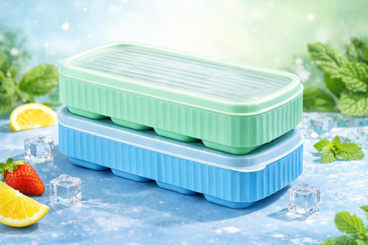 Silicone Ice Cube Tray 8 Grids Bar Reusable Low Making Mould for Party Green Silicone Ice Cube Tray (Pack of1)