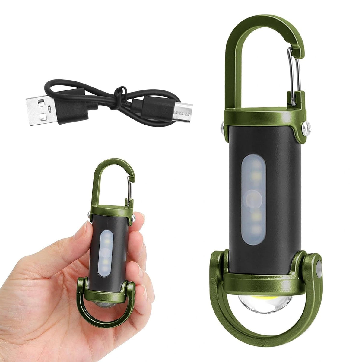 Rechargeable COB LED Keychain Light with Carabiner | USB Mini Portable Flashlight