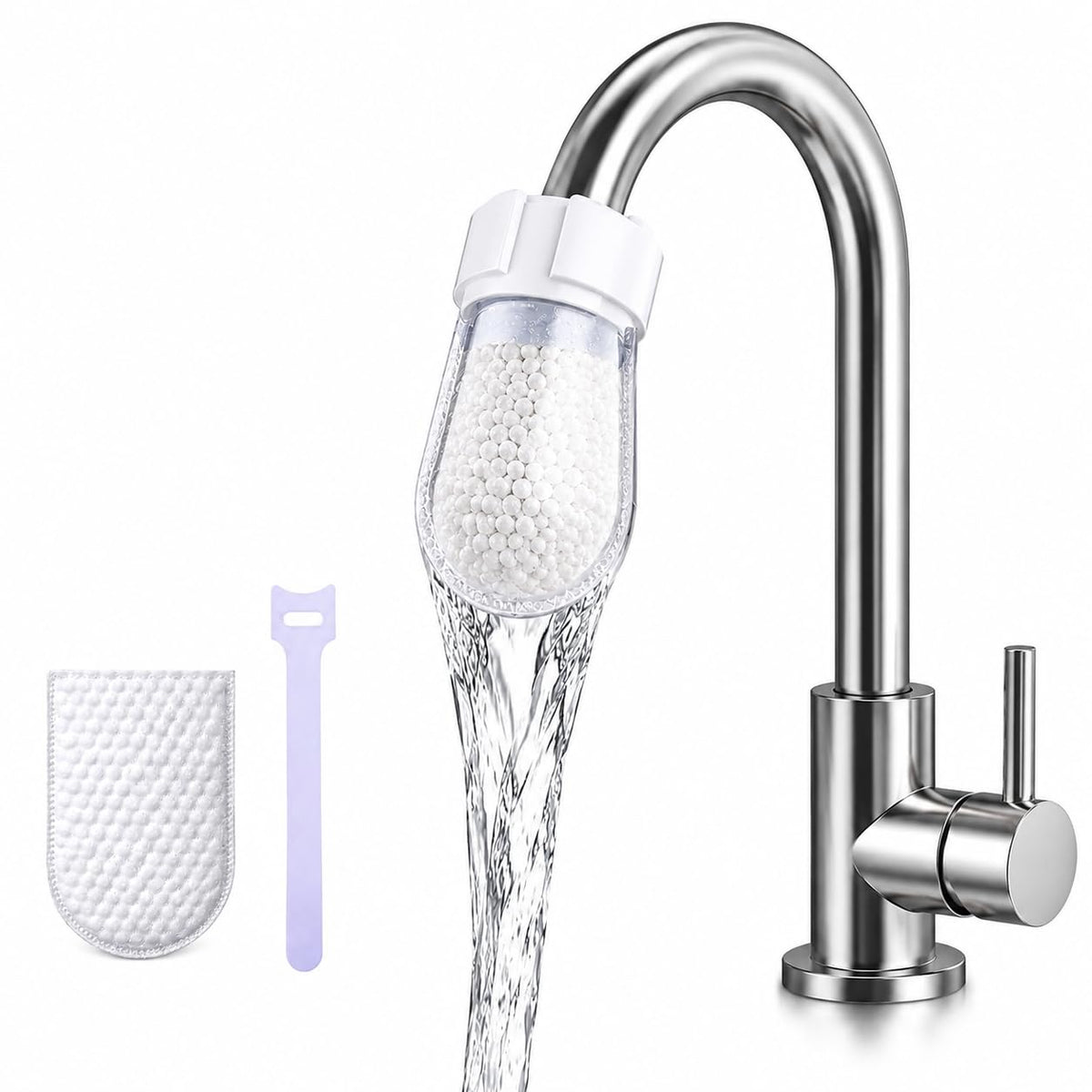 Faucet Water Filter Cotton Pads, 10 Pcs with 2 Securing Straps, Tap Filter Replacement Cotton for Kitchen & Bathroom Faucets, Helps Trap Visible Dirt, Sediment & Particles, Easy to Install