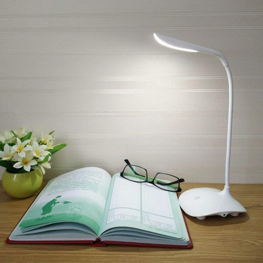 Touch LED Table Lamp – Adjustable Height Bedside Night Light with Polished Finish for Bedroom