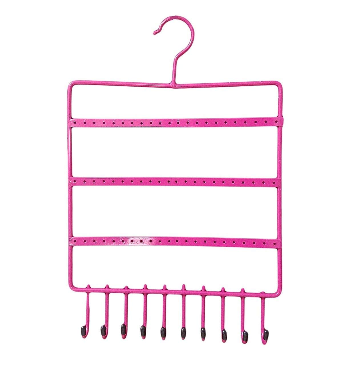 Metal Jewellery Display Stand – 10 Hanging Hooks & 57 Earring Holes, Multicolor Organizer