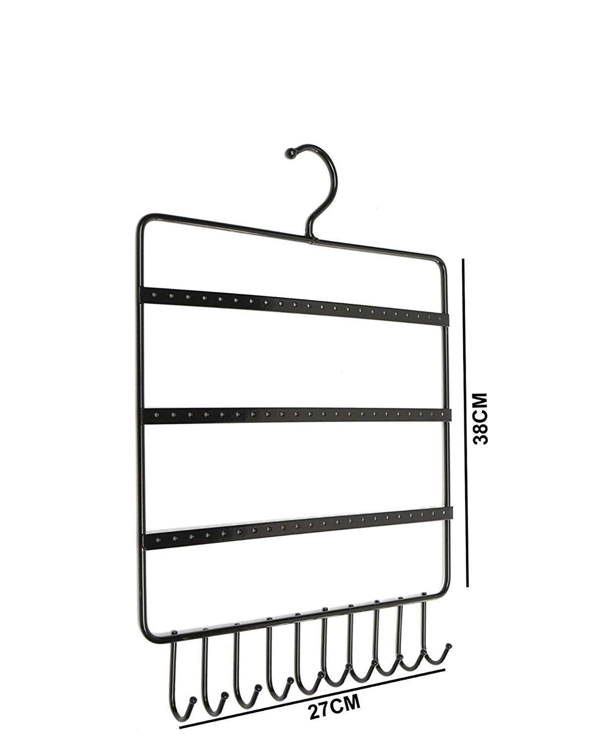 Metal Jewellery Display Stand with 10 Hanging Hooks and 57 Earing Holes (Multicolour)