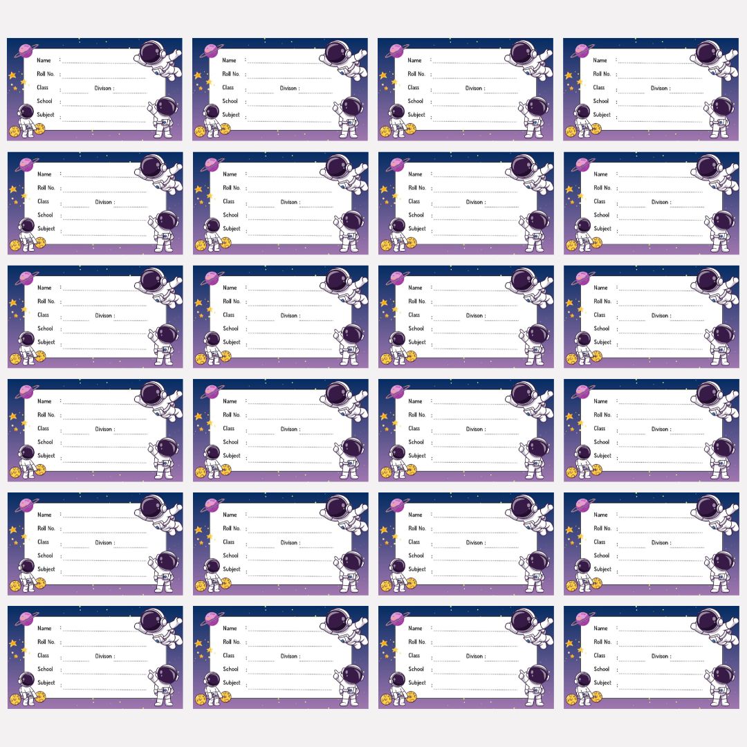 Astronaut Theme Customized Name Labels for Kids – 24 School Book Stickers