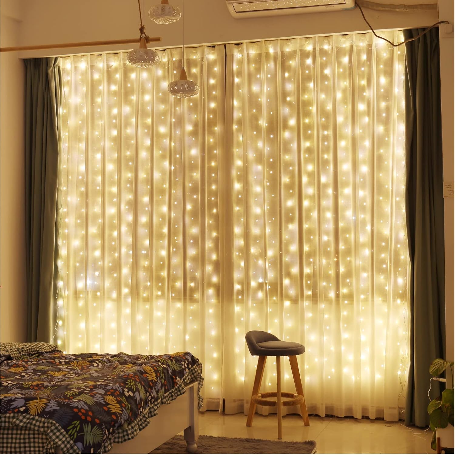 Curtain Fairy Lights, Colourful Copper Wire Window Lights, Multicoloured Fairy Lights with Remote Control (Warm White)