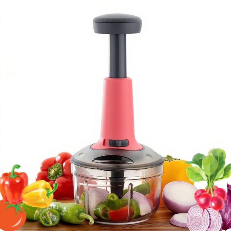 650ml Hand Press Vegetable Chopper & Grinder Mixer | Manual Food Processor with Blending Blade (Random Color-Pack of 1)
