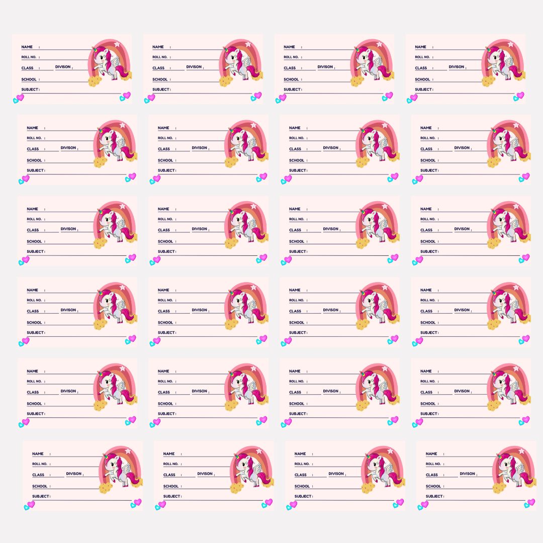 Customizable Unicorn Design School Book Labels – 24-Pack Name Stickers for Kids