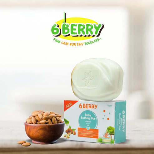Soap on the 6berrybabysaop box with almond fragrances