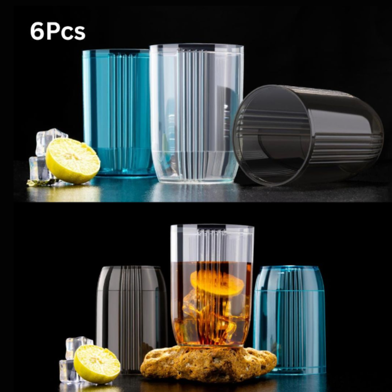 6Pcs Creative Plastic Glass Set – Stylish Highball Crystal-Look Glasses for Water, Juice & Cocktails (Random color- Set of 1)