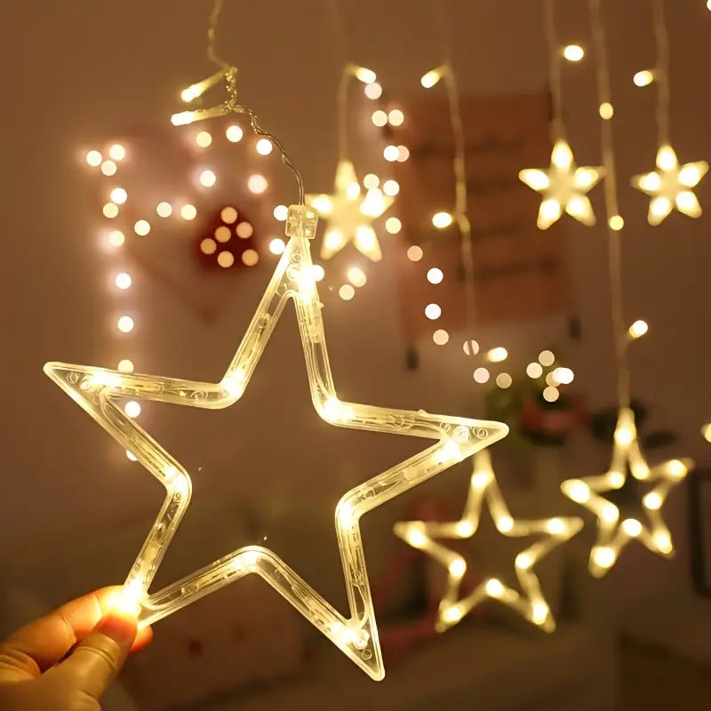 LED Hanging Star Lights – Window Curtain String Lights for Festivals, Christmas & Home Decor(6 Small + 6 Big Stars)